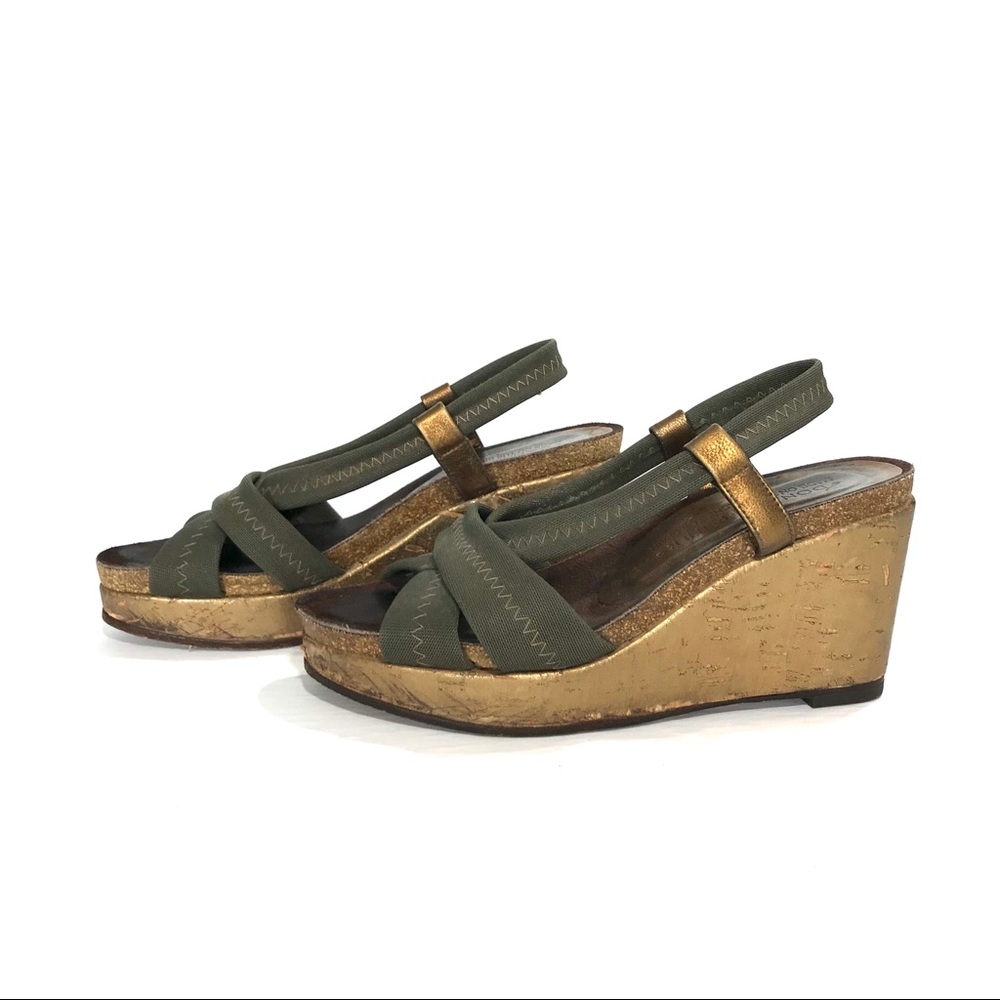 Donald J Pliner Green Bronze Cork Wedge Sandal 6 M